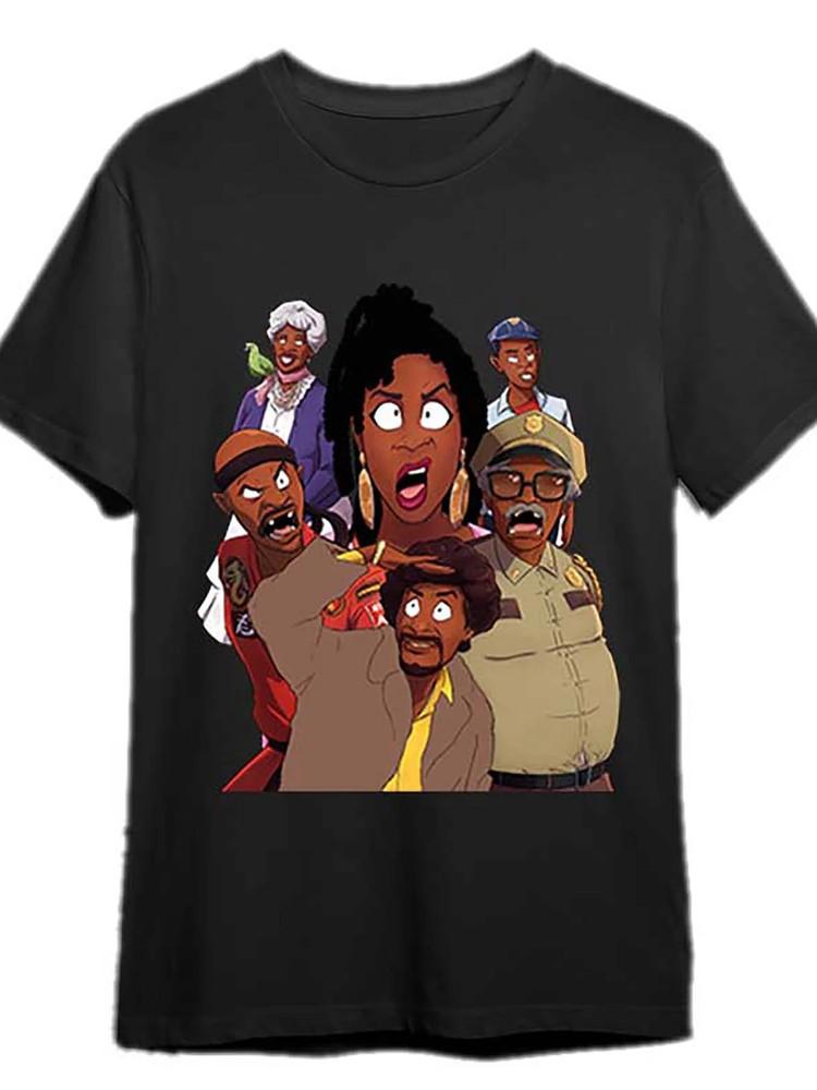 

Black Cotton Men s Graphic T-Shirt | Short Sleeve, Fun Cartoon Character Design, M