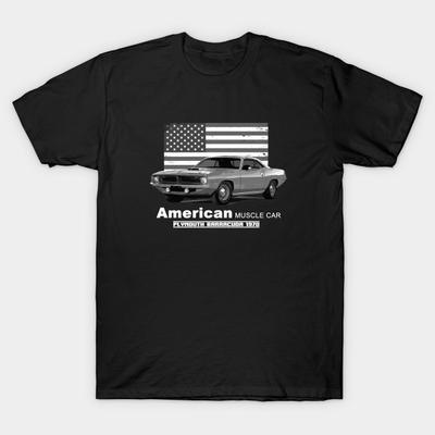 Herren Schwarzes T-Shirt mit Aufdruck Plymouth Barracuda American Muscle Car 60er 70er Alt ist Gold No-Cut Transferpapier Druck Baumwoll-T-Shirt