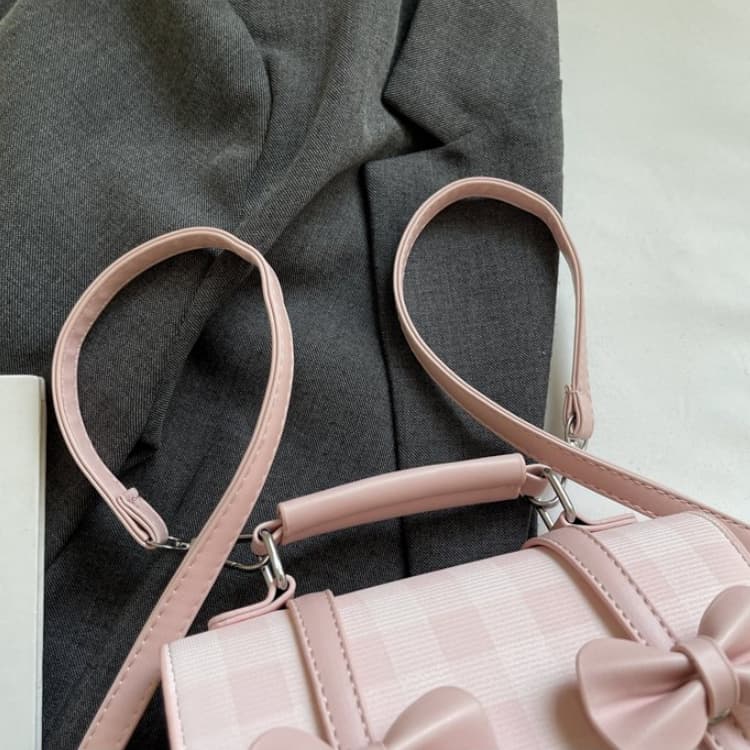Bow Plaid Shoulder Small Square Bag Female
