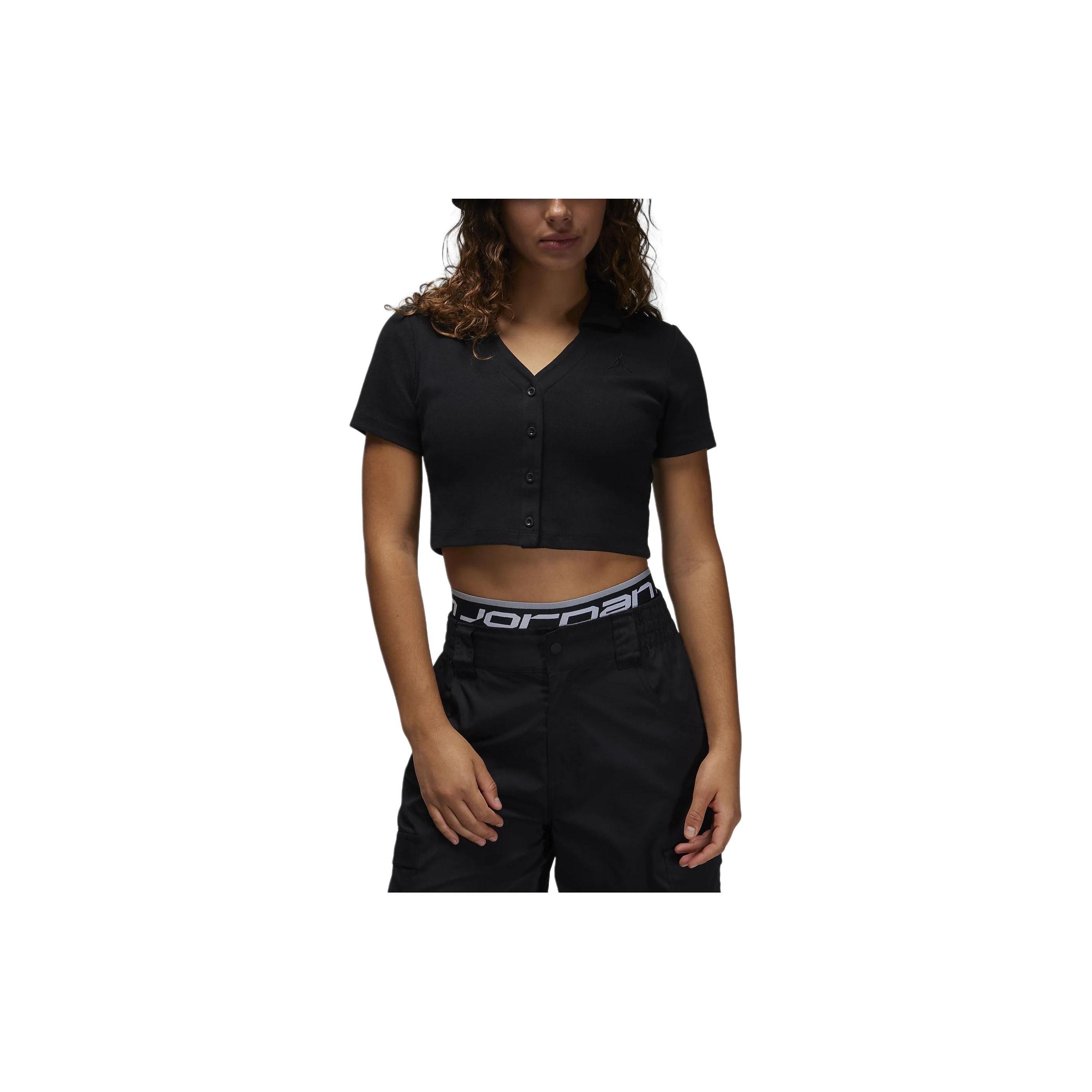 (WMNS) Air Jordan Short-Sleeve Knit Top Black Women s FN5397-010 M