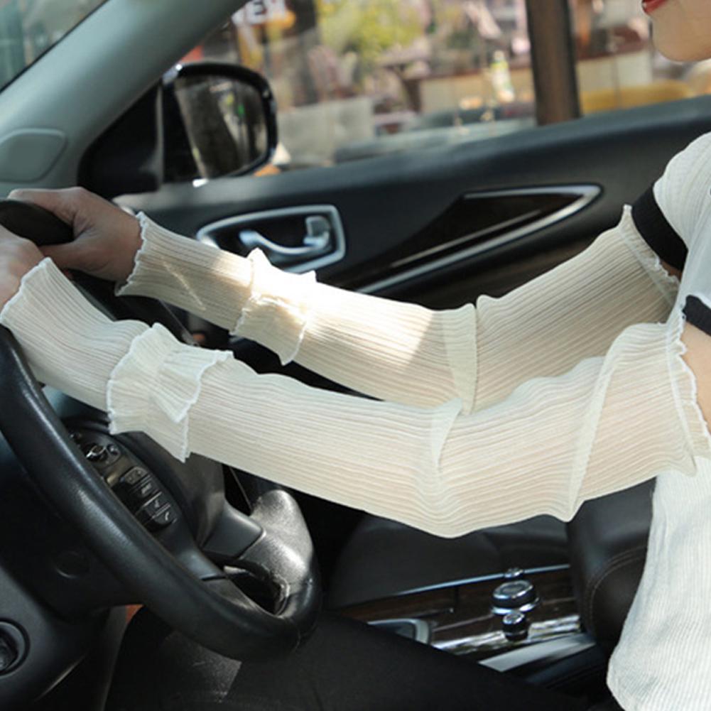 Buy Driving Arm Sleeve Fingerless Gloves Pleated Yarn Long Thin