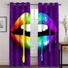 3D Sexy Rainbow Abstract Art Mouth Girl Light Filtering Drapes Window Curtains for Living Room Bedroom 2 Pieces Decor