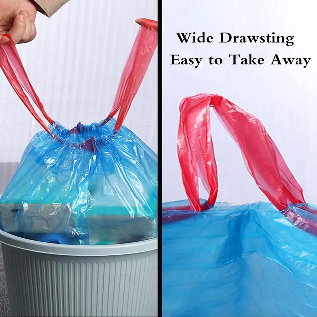 Drawstring Plastic Trash Bags 5 Rolls 75 Count Durable Waste Liners with Easy Pull Drawstring for Household and Commercial Use