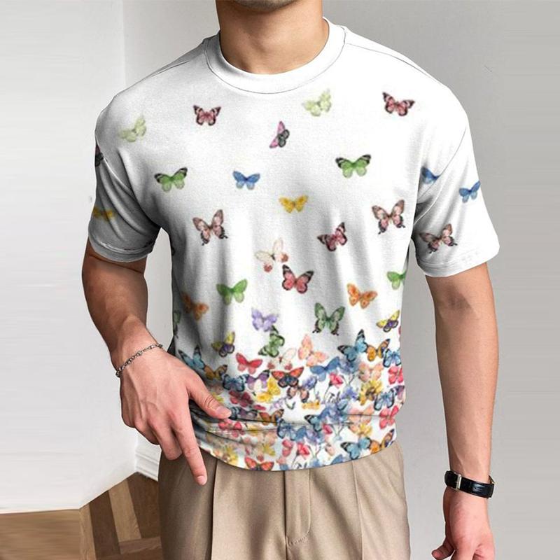 

Летний топ с круглым вырезом и принтом 3D-бабочки, модные повседневные футболки с короткими рукавами для мужчин XS белый