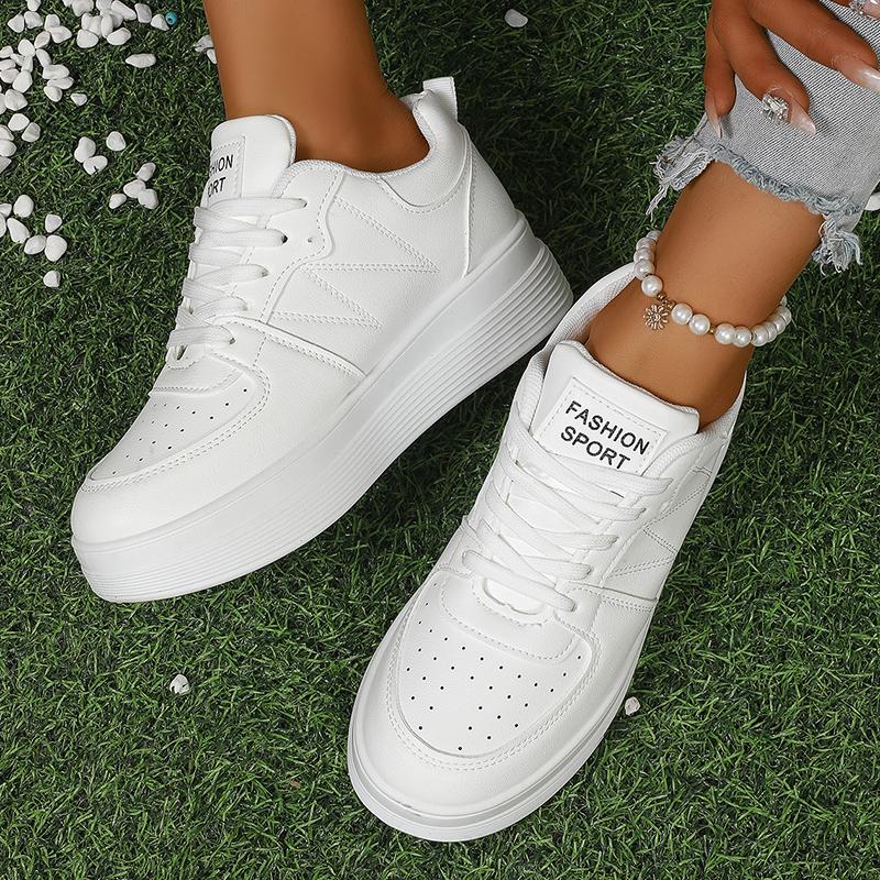 Women's Fashion White Platform Sneakers Thick Sole Lace Up Running Sports Shoes for Women Plus Size Comfort Casual Walking Shoes