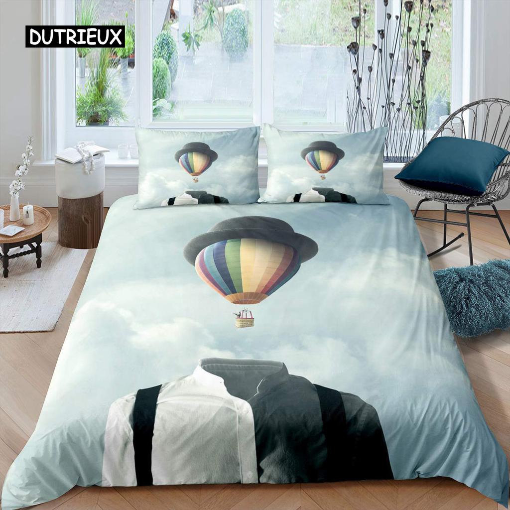 Zestaw poszwy na kołdrę z balonem na gorące powietrze Romantyczny zestaw pościeli z balonem Ekstremalne sporty Gry Poszwa na kołdrę Romantyczna podróż Poszwa na kołdrę Twin