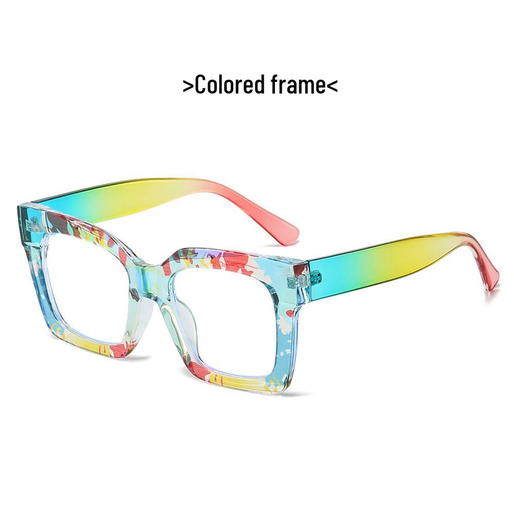 2024 Bunte Muster Großer Rahmen Blaulichtfilter Brille, Europäischer & Amerikanischer Street Style, Gesichtsschlankmachende Brillengestelle