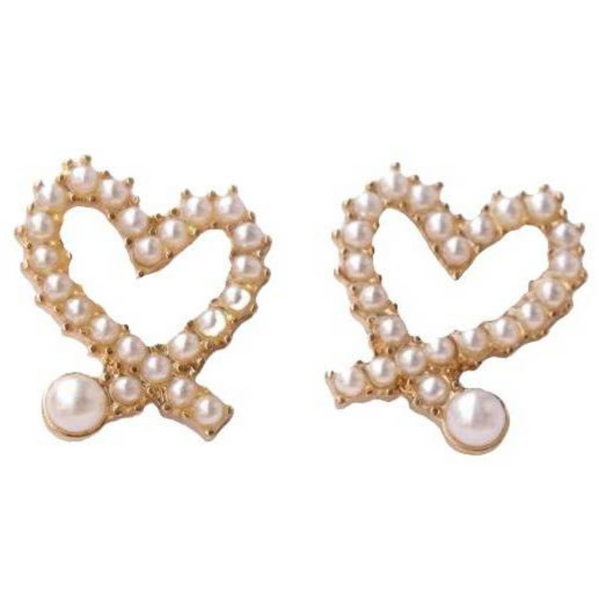 

gold and Miyabi Grace Women s earrings, non-pierced earrings, popular, painless, heart, pearl, white, small, mature, elegant, delicate, small,