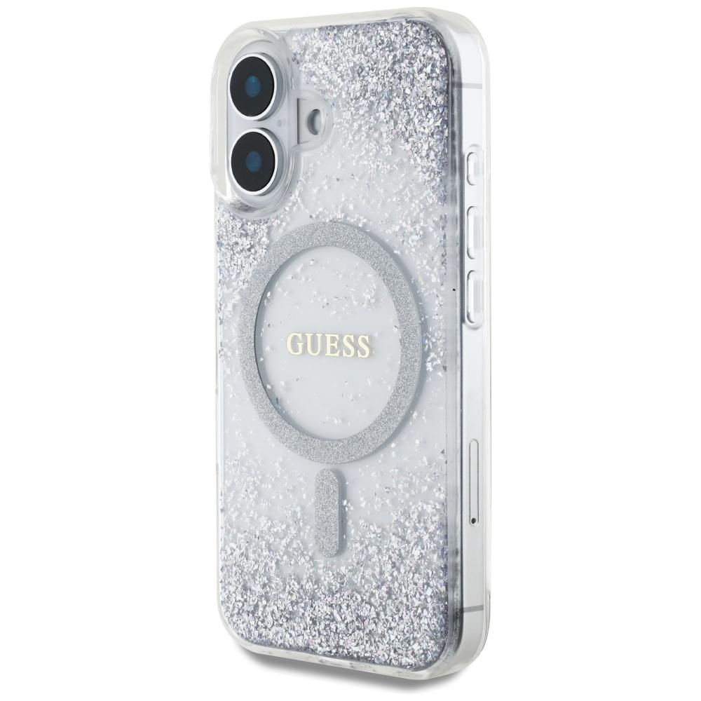 Guess Hc Resin Bottom Glitter Case For iPhone 16 Magsafe Silver