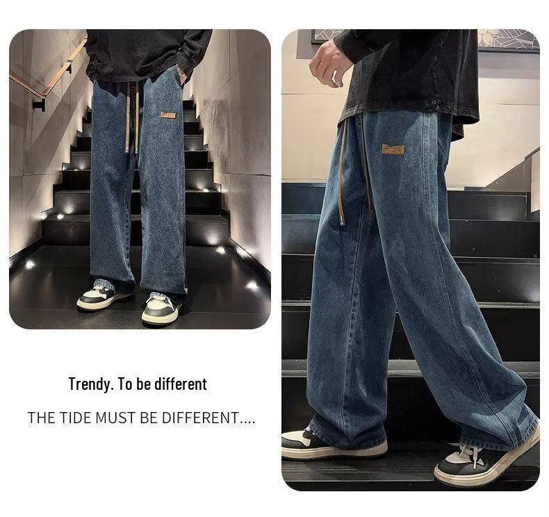 Men's Spring & Autumn Retro Wide-Leg Jeans - Youth Trend Loose-Fit Straight Casual Trousers