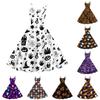 Women's Halloween Pumpkin Print Off Shoulder Dress Vintage Punk Style Flared Skirt Sleeveless Spaghetti Strap Dress