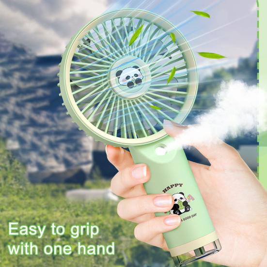 Mini Handheld Fan Cute Cartoon Panda Portable Personal Fan with Mist Spray USB Rechargeable 3 Wind Speeds Summer Cooling Fan for Travel Beach