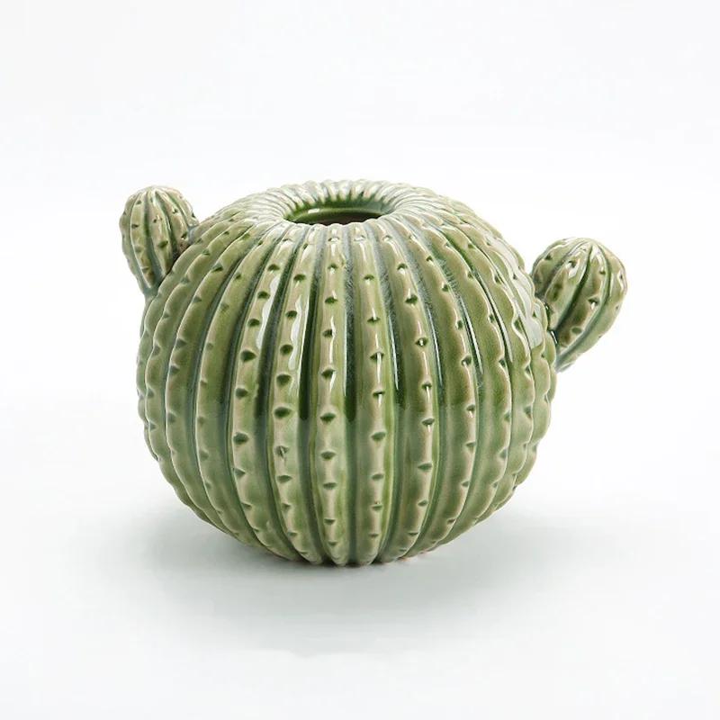 Creative Cactus Ceramic Vase Cute Household Desktop Decoration High End Green Flowers Arrangement Vase Living Room Decoration