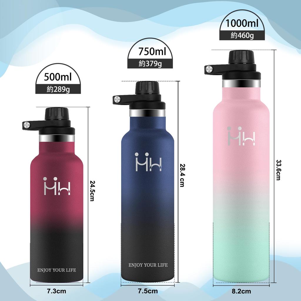 KollyKolla 750ml Insulated Stainless Steel Water Bottle, Seamless Design, Large Capacity, Lightweight, Easy To Clean, Suitable for Bicycles, Coffee,
