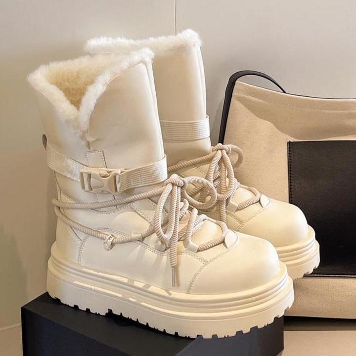 Women's Large Size Soft Sole Winter Warm Fur One Snow Boots Padded Lined Ankle Boots Anti-slip Hiking Casual Sports Cotton Boots Martin Boots