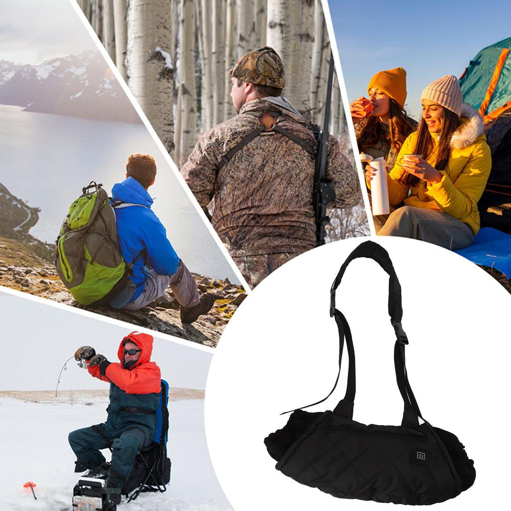 Electric Hand Warming Muff Black Both Sides Quick Heating Shoulder Strap USB Interface 3 Gears Heated Hand Pouch for Outdoor
