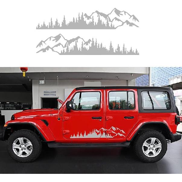 (2Pcs) Mountain Tree Forest Graphic Car Sticker Waterproof Sunscreen Decorative Side Door Vinyl Decal Accessories For Pickup Truck SUV Off-Road RV