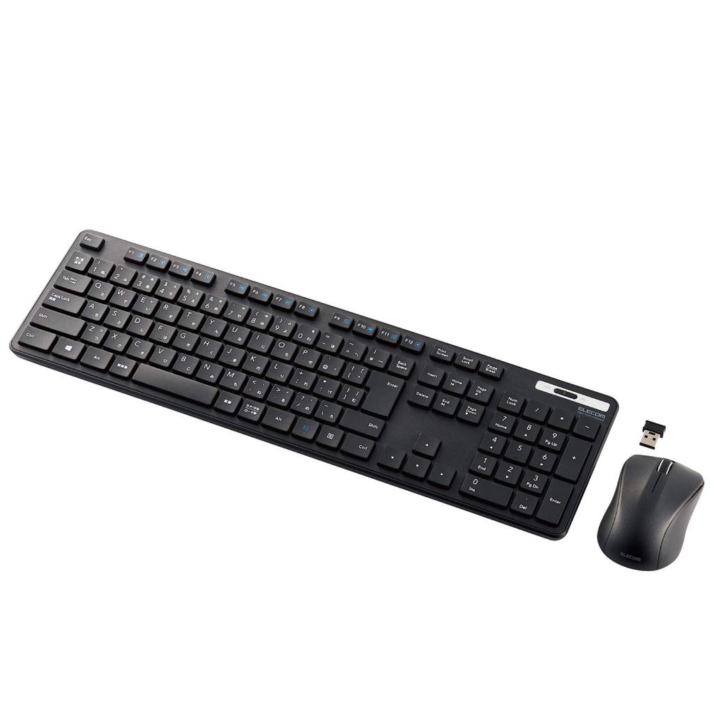 ELECOM Wireless Keyboard and Mouse Set TK-FDM110MKBK, Thin Membrane Type with Numeric Keypad, Black