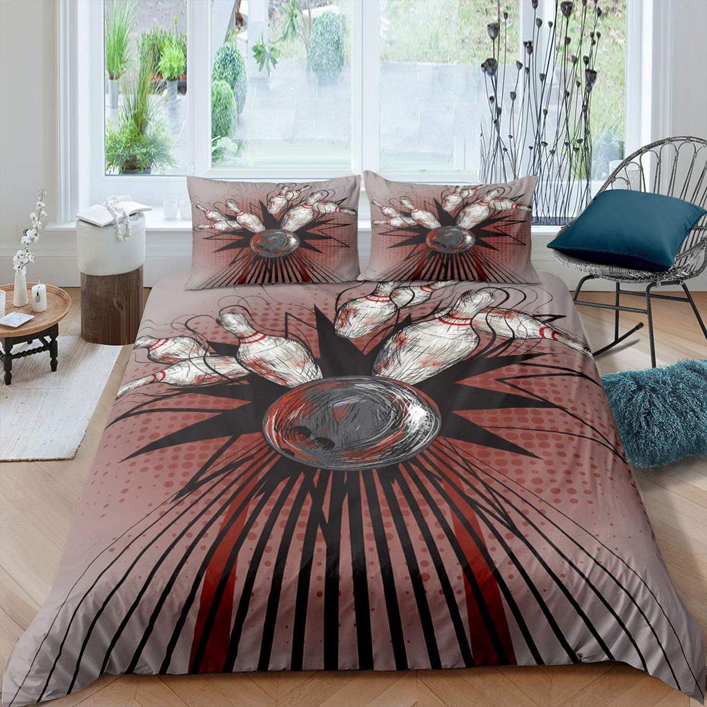 Bowling Soft Duvet Cover Polyester Sport Competion Comfortable Quilt Cover Sports Games Stary Sky Blue Line Beding Set Double Quen King-Sized