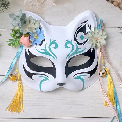 Anime Demon Fox Mask Cosplay Party Hand-painted Japanese Half-face Mask Masquerade Kabuki Role-playing Props