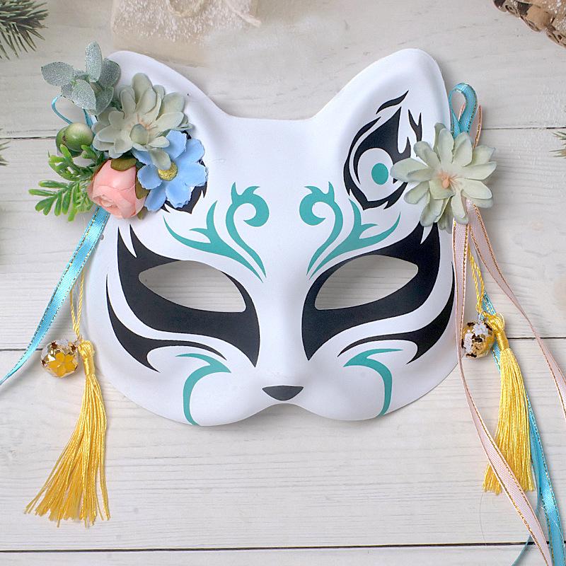Anime Demon Fox Mask Cosplay Party Hand-painted Japanese Half-face Mask Masquerade Kabuki Role-playing Props