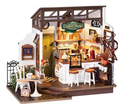 Robotime DIY Miniatur-Puppenhaus-Bausatz, Modellhaus-Café mit LED-Licht, Modellbausatz, DIY-Bastelset, Geburtstagsgeschenk, Heimdekoration für Familie und Freunde