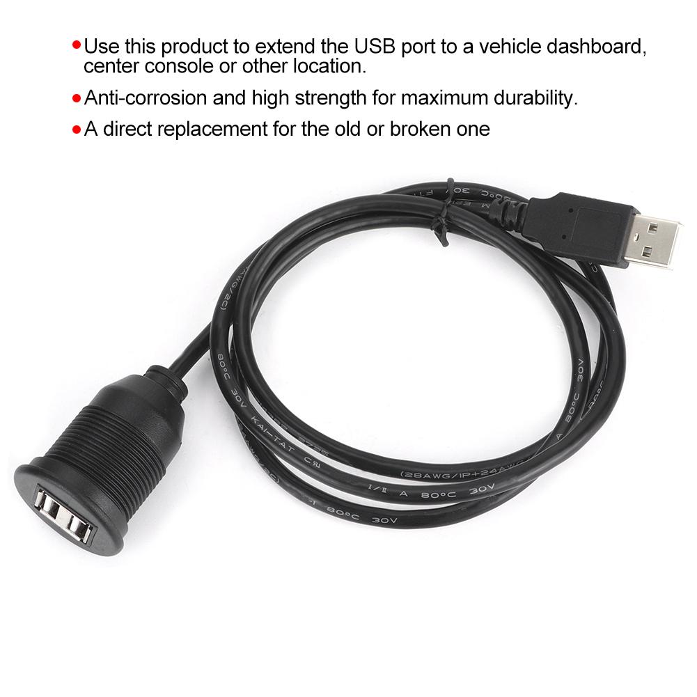 USB2.0 1 Male to 2 Female Data Cable Waterproof Dashboard Adapter Line for Car Motorcycle