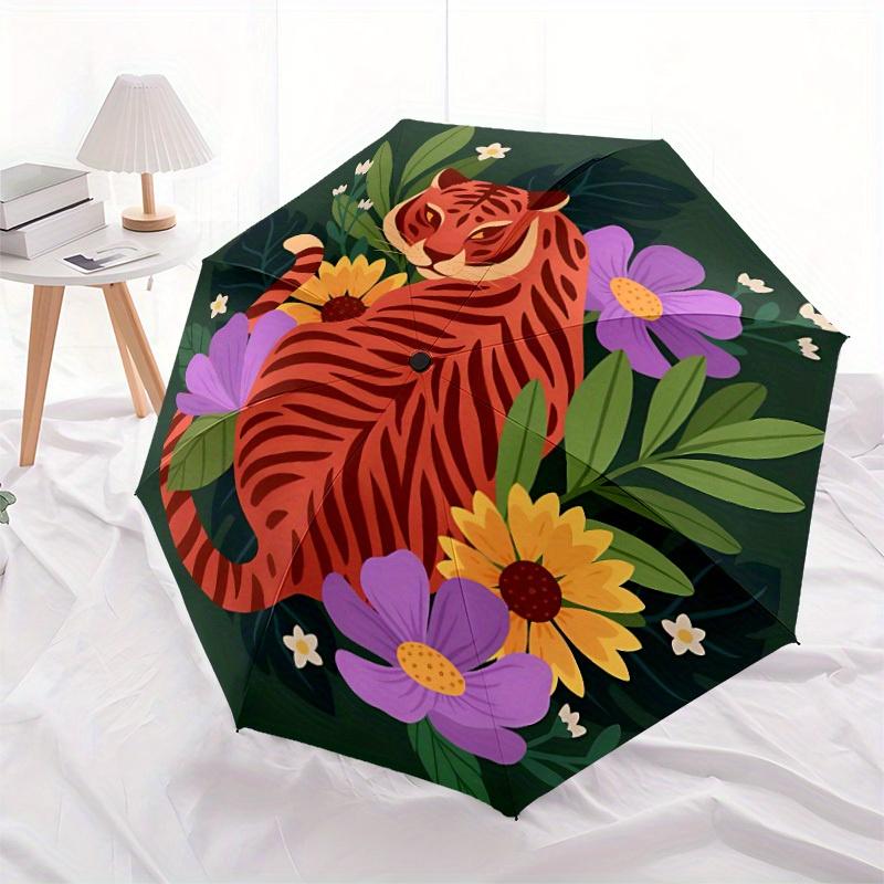 1pc Tiger Flowers Automatic Open/Close Umbrella, Portable Folding Umbrella for Travel, Themed Events, It is suitable as a gift for various festivals,