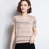 Summer Women's Knitted T-shirt Short Sleeved Embroidered Thin Ice Silk Retro Pullover Shirt