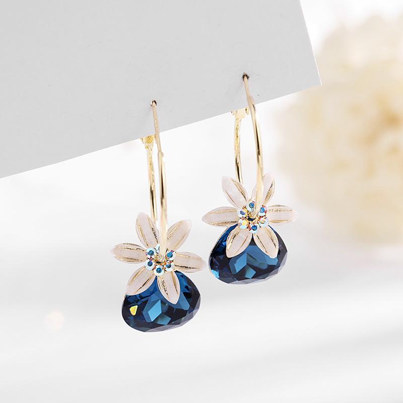 Šviečiantys krištoliniai gėlių auskarai moterims Sweet Statement Water Drop Dangler Korėjos pop vestuvių vakarėlis auskarai papuošalai