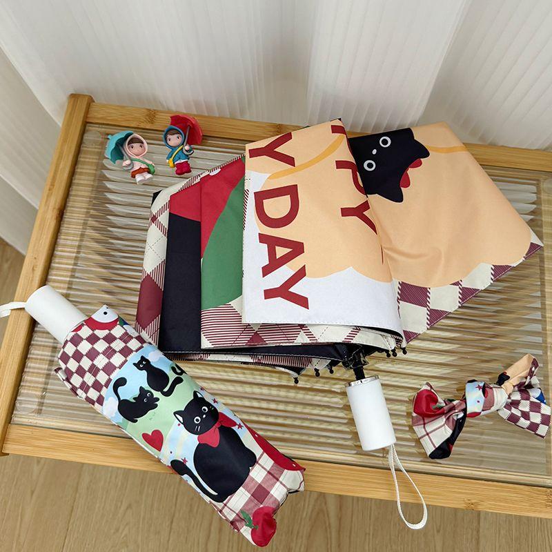 Black Cat roztomilý deštník Černý povlak Voděodolný Plně automatický skládací deštník Slunečný a deštivý deštník Studentský UV ochrana