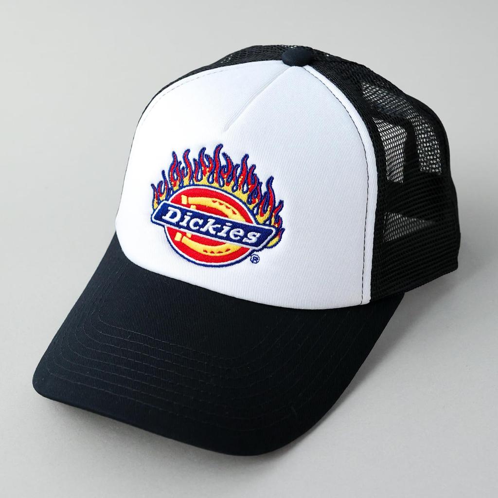 Dickies Flame Logo Standard Mesh 874 Street Cap Free Flame Cap, Unisex, (JP, Alphabet, Size, White)