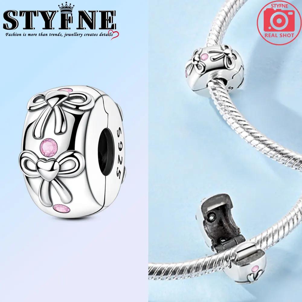 Copper Bow Charms Copper Pink Heart-Shaped Bow Pendants Charms Beads Fit Original Bangle Bracelets Diy Jewelry