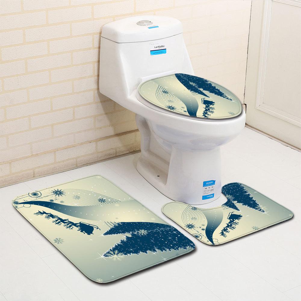 Christmas Bathroom Floor Mat Toilet Three-Piece Set