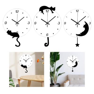 Cat Wall Clock, Cartoon Creative Art Adorable Minimalist Ornament Decor, Decorative Clock for Dining Room Bedroom Kids Room Home