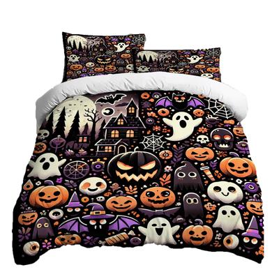 Halloween Three-piece Bedding Set Quilt Cover Pillowcase Brushed Fabric Thickened