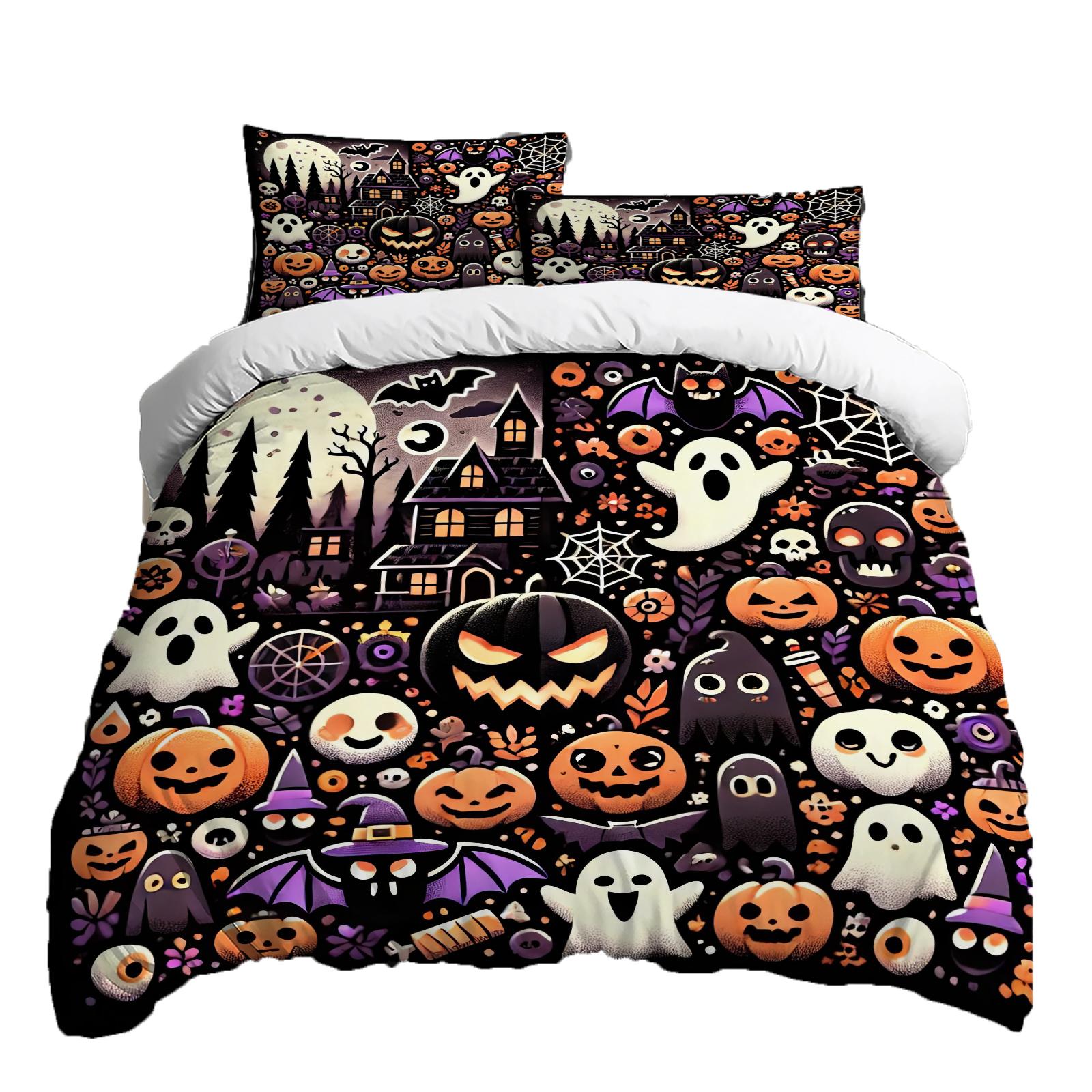 

Хэллоуин Комплект постельного белья из трех предметов Пододеяльник Наволочка Матовая ткань Утолщенный XS чёрный
