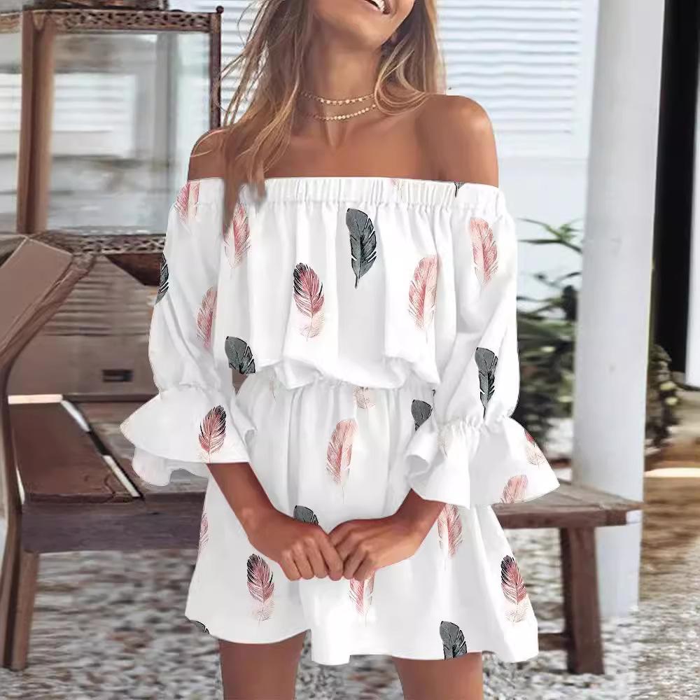 QICED Women's Sexy Fashion One Shoulder Printed Dresses
