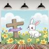 2D Religious Easter Cartoon Bunny Backdrop with Cross and Daffodils for Photoshoot