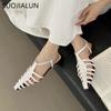 Fashion SUOJIALUN 2025 Summer New Brand Women Sandal Shoes Fashion Narrow Band Ladies Ankle Starp Slingback Shoes Soft Flat Heel Slides