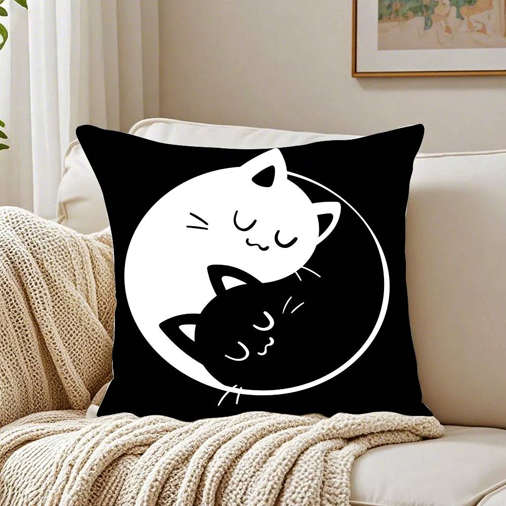New Little Black Cat Cute Couple Pillow Case Pattern Printed Pillowcase For Living Room Sofa Cushion Cover & Bedroom Decor