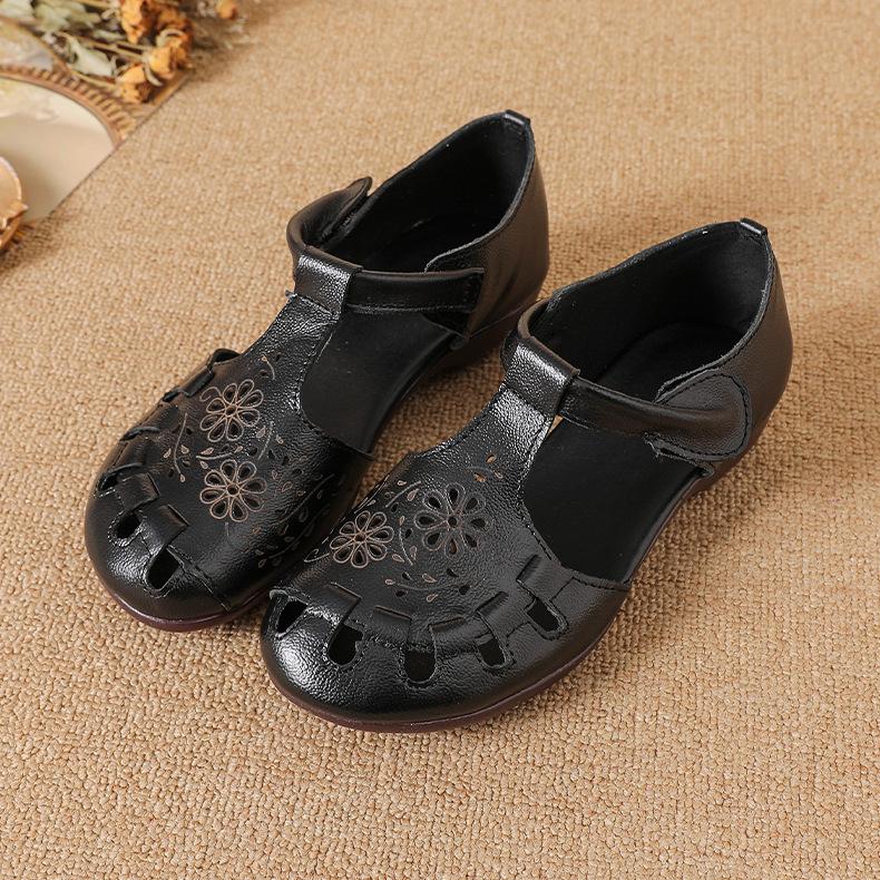 Женские летние новые сандалии на плоской подошве с мягкой подошвой и полыми носками, женские туфли из мягкой коровьей кожи с полыми носками 41