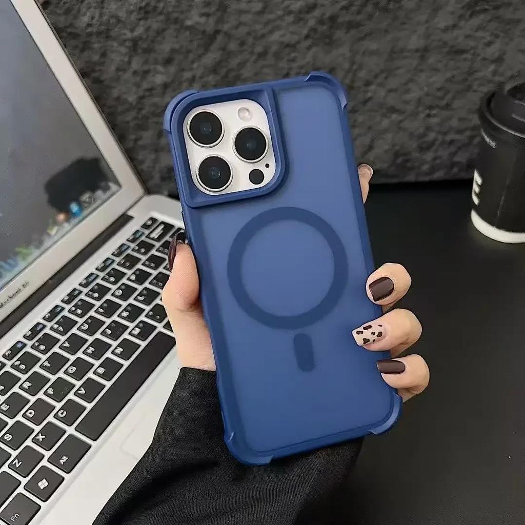 Magnetische Luxus Matte Anti-Schock Rüstung Hülle Für iPhone 17Air 15 14 13 12 16 Pro Max Kabelloses Laden Für Magsafe Abdeckung