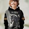 Boys' Hooded Sweatshirt, Long Sleeve, Running Horse Print, Children's Spring and Autumn Clothing, Fashionable Outdoor Pullover