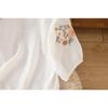 Ladies Shirt Spring Summer Round Neck Embroidered Women's Blouse Elegant Linen Lady Loose