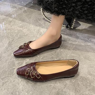 Chaussures à bout pointu Bouche peu profonde Ballerines noires Talons bas Chaussures pour femmes Mode 2025 Baskets décontractées à talons Robe d'infirmière