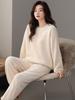 Autumn and winter flannel pajamas women's loose and simple round neck coral fleece loungewear set winter warm thickened and velvet