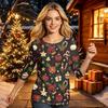 Women's Christmas Printed 3/4 Sleeve Neck Casual Blouse for Holiday Party