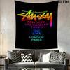City List Text Tapestry, Black Background Street Brand Logo No.4 Wall Hanging Decor