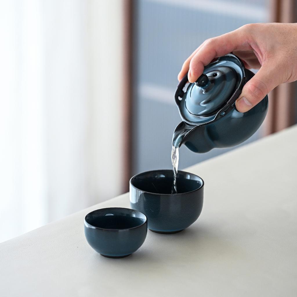 Official Kiln Hand-Held Pot Travel Tea Set, One Pot And Two Cups Ceramic Home Office Outdoor Car Portable Tea Cup